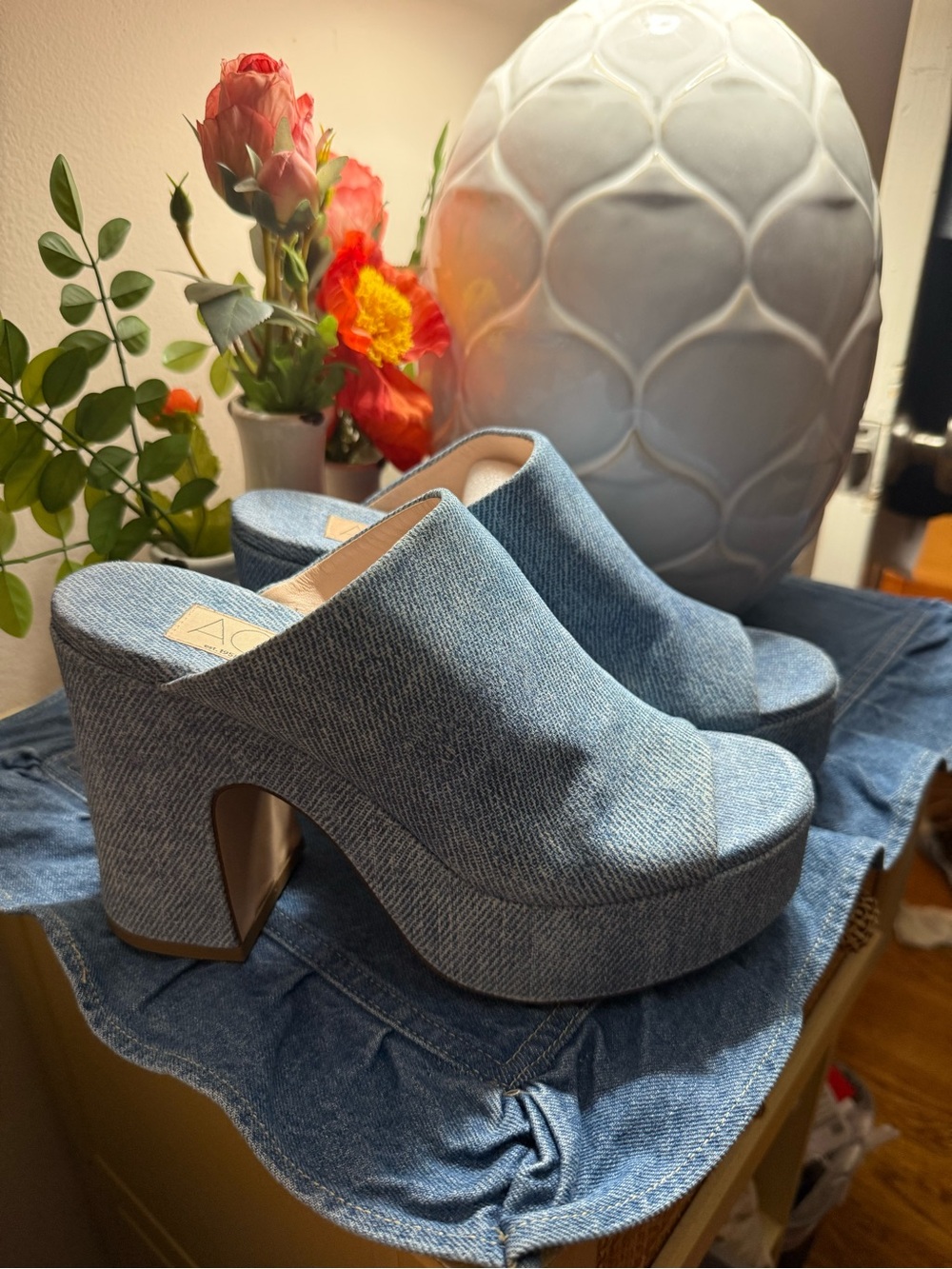 AGL Denim Blue Platform Mule Heels-38.5